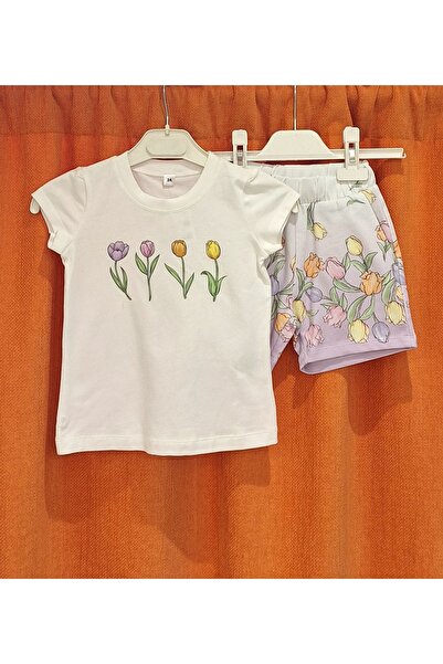 Edelweiss Colorful Tulip Patterned Combed Cotton Shorts Set