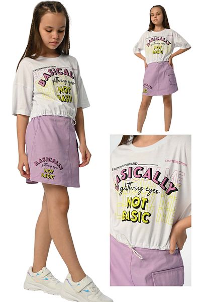 İrem Çocuk Giyim Girl's Basically Written Crop T-Shirt Skirt Set