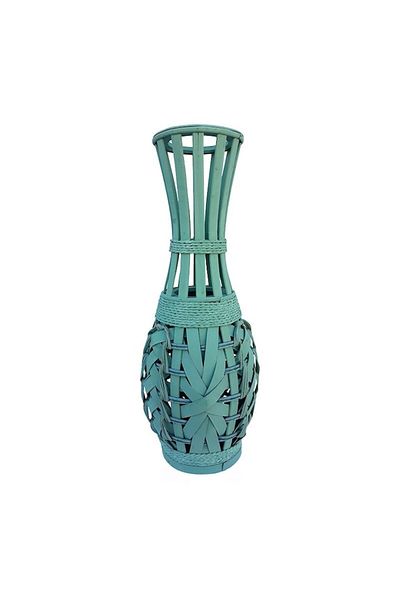 OEM Vaza decorativa din ratan, cu gatul lung si ingust, cu impletituri, 19x51 cm