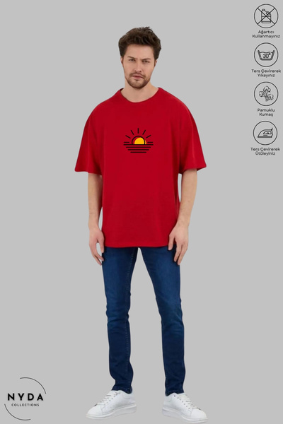 Nyda Collections Unisex Crew Neck Sunset Printed Cotton Oversize Short Sleeve T-Shirt