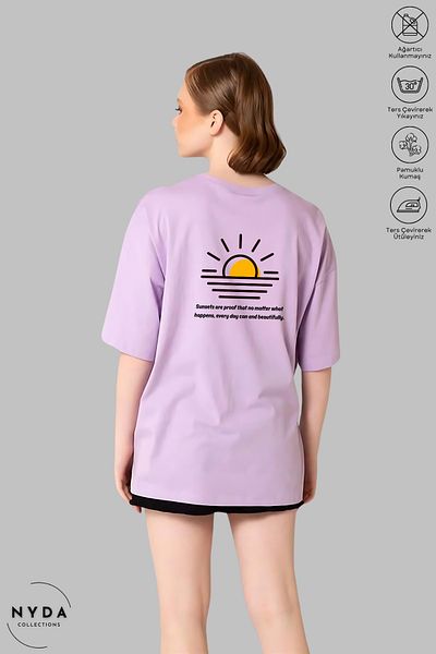 Nyda Collections Unisex Crew Neck Sunset εμπριμέ βαμβακερό μπλουζάκι με κοντό μανίκι