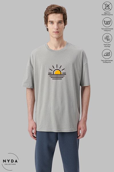 Nyda Collections Unisex Crew Neck Sunset Printed Cotton Oversize Short Sleeve T-Shirt