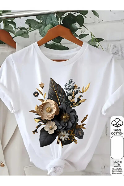 MAGORS تيشيرت قطني بأكمام قصيرة مطبوع عليه زهور للنساء والأطفال