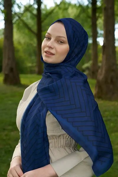 Madame Polo Σάλι Hyper Zigzag Pattern - Navy Blue
