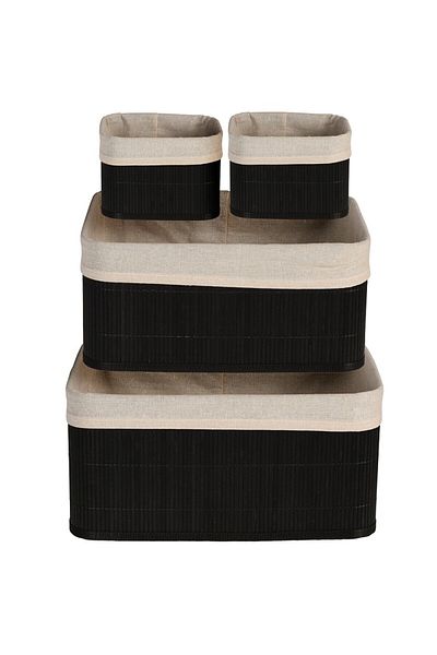 Excellent Set of 4 bamboo/black textile storage baskets