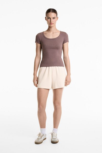 Oysho Heavy rib round neck T-shirt with modal