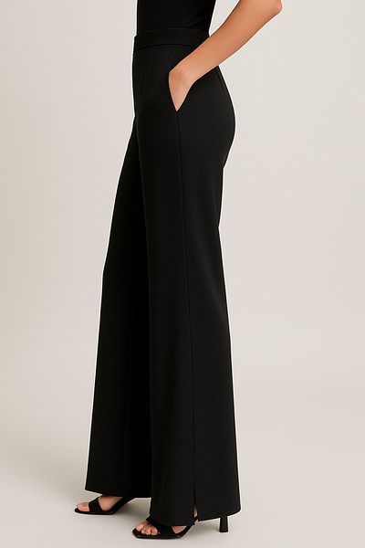 ipek atlas X Nurbeli Women's Slit Wide Leg Hidden Zipper Palazzo Pants