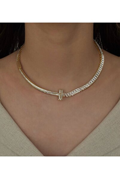 h&b design jewel Vip Gold Baget Taşlı Kolye