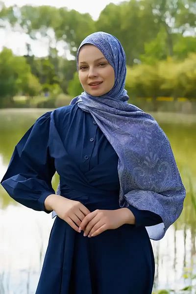 Madame Polo İrem Ceylan Elegance Lace Desen Ζακάρ Σάλι - Μπλε