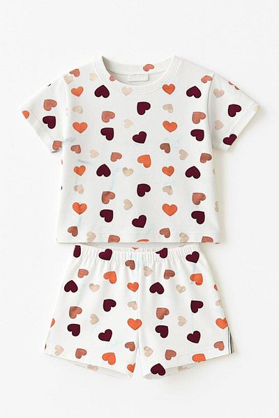 LUESS Girl's Colorful Hearts 100% Cotton Pajama Set (3-4 Years 8-9 Years)