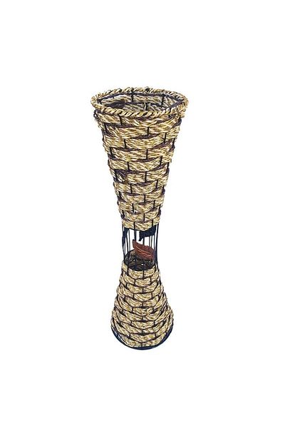 OEM Vaza decorativa din metal, cu impletituri si frunze aplicate, 16x54 cm, M3