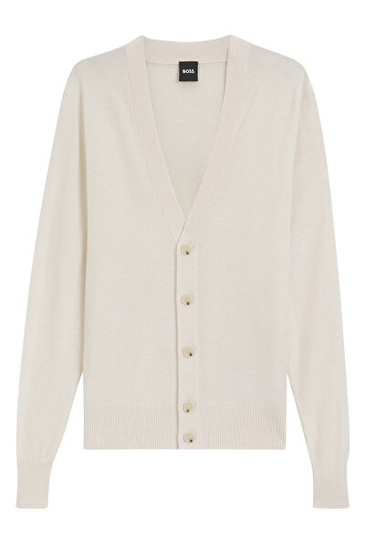 BOSS Erkek %100 Kaşmir Normal Kalıp Düğme Kapamalı Uzun Kollu Bej Hırka 50549060-276