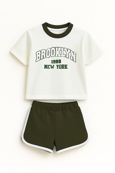 LUESS Boys' 100% Cotton Brooklyn Printed Shorts Set - Green (3-4 Years 8-9 Years)