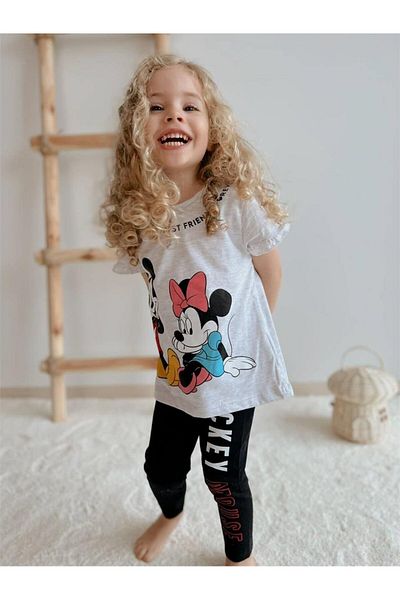 Motebarn Wear طقم بنطلون طويل مطبوع عليه فأر للفتيات باللون الرمادي