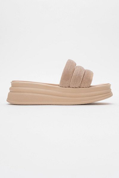 CCWAY AYAKKABI Women's Thick Stone Ribbed Slippers Nude
