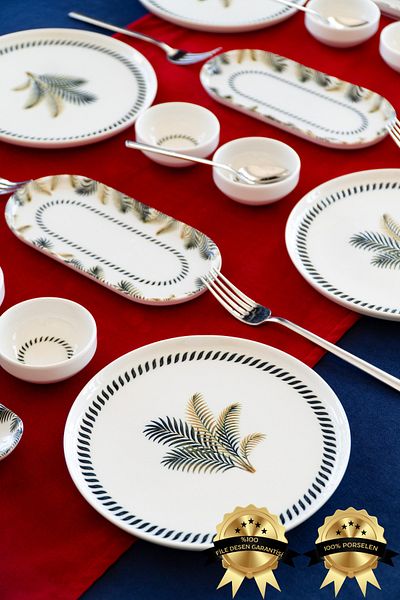 Farika Porselen Palmi̇ye 6-Person 16-Piece Breakfast Set