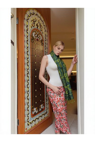 onliecraft Shal Fular Ethnic Pattern Paşmina Shawl 75X190