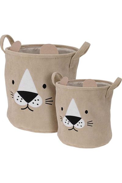Excellent Children's storage basket for laundry and toys, cylinder, set of 2 pieces, beige