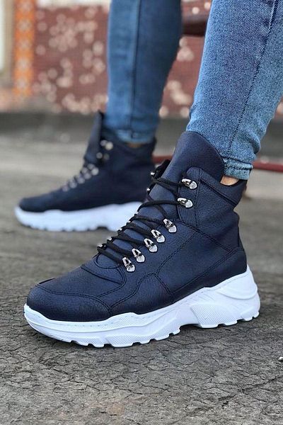 Celira Hs07 Navy Blue Long Lace-Up Boots