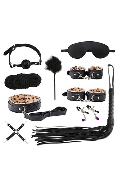 miraza Set 10 Jucarii Erotice BDSM, Bondage, Catuse, Calus, Zgarda, Bici, Pana, Animal Print