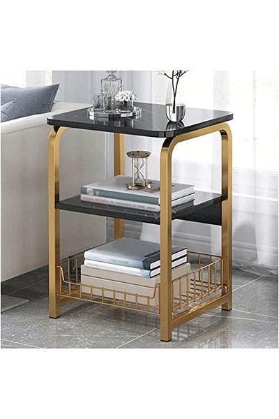Generic Side Table, 2/3/4 Tier Industrial Style Bedside Table with Storage Rack, High Side Table for Small S
