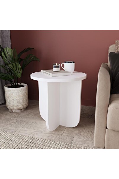 Bimossa I0140 Beca Yan Sehpa 40 cm Beyaz Yan Sehpa Kahve Sehpası Küçük Alanlar Küçük Sehpa Minimalist Modern