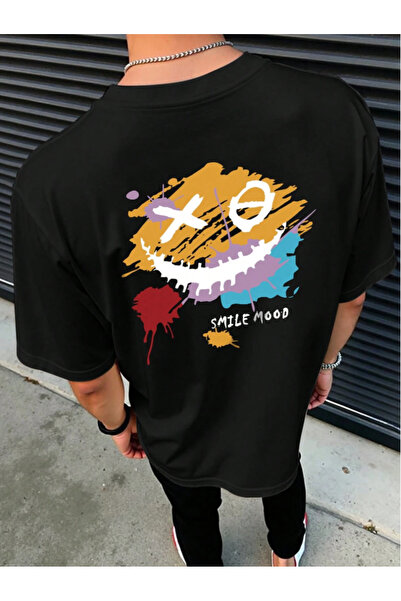 COHERENT Unisex Erkek/Kadın SMİLE Özel Baskılı Oversize Pamuklu T-Shirt