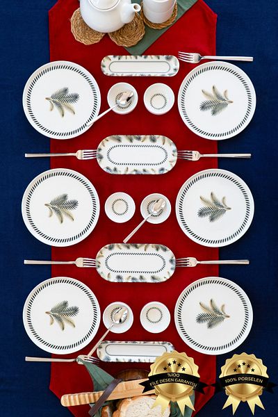 Farika Porselen Palmi̇ye 6-Person 16-Piece Breakfast Set