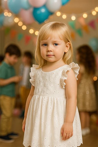 Motebarn Wear Girl's White Laced Dress White