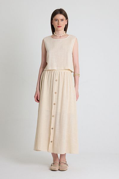 Rays Natural Linen Look 100% Cotton Buttoned Midi Skirt 3419