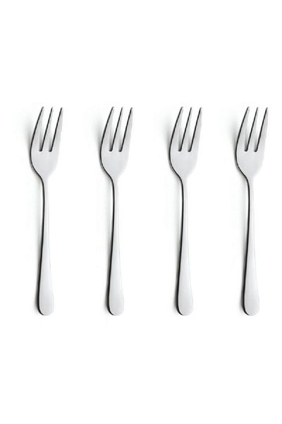 Amefa 4-Piece Austin High Quality Stainless Steel Cake Fork Set on Hanging Card Silver