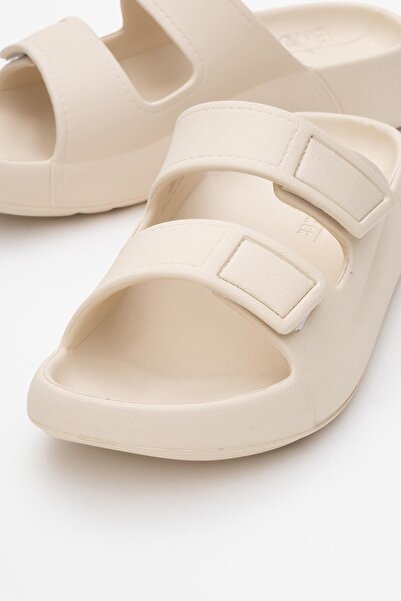 CCWAY AYAKKABI Women's Velcro Slippers Beige