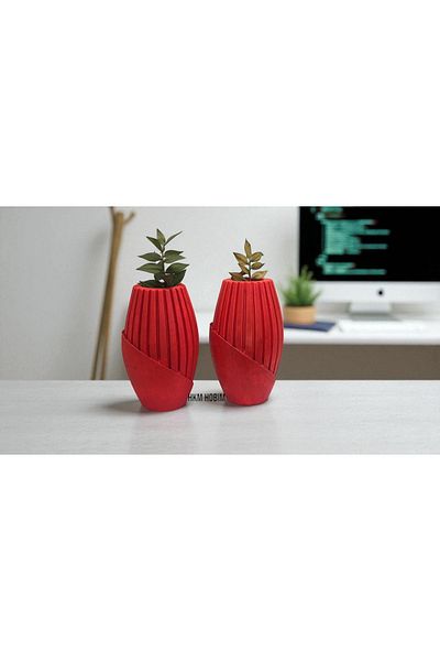 HKM Hobim Modern Decorative Vase Set – Red Stylish Design, for Flower or Decor Use (Except Plants)