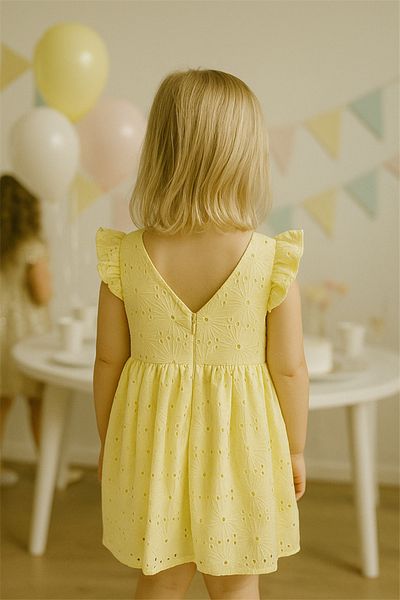 Motebarn Wear Girl's Laced Yellow Dress Yellow