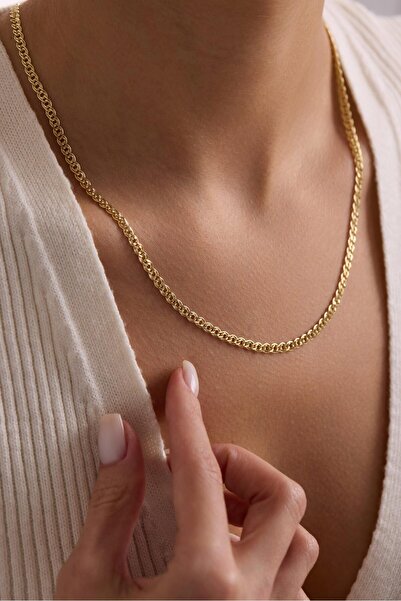 Tufanlar Kuyumculuk 14 Ayar Yassı Halkalı Nonna Altın Zincir Kolye (4.50 mm)