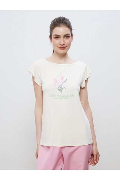 LC Waikiki Bedrucktes Pyjama-Set für Damen mit Rundhalsausschnitt