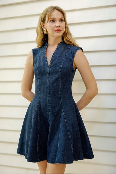 OzBeauty Kolsuz Jeans Blouse Dress Navy Blue