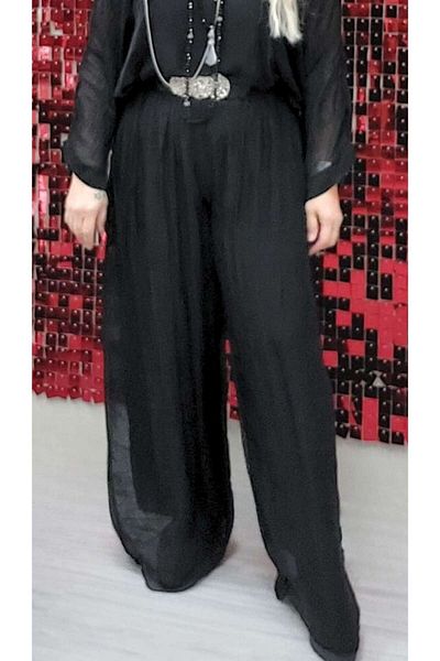 STLB Elastic Waist Pocketless Lined Wide Leg Imported Silk Trousers