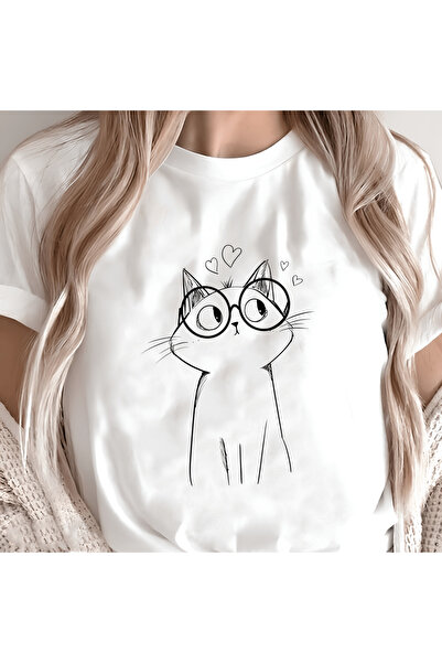 MAGORS تيشيرت قطني بأكمام قصيرة مطبوع عليه SMART CAT للنساء والأطفال