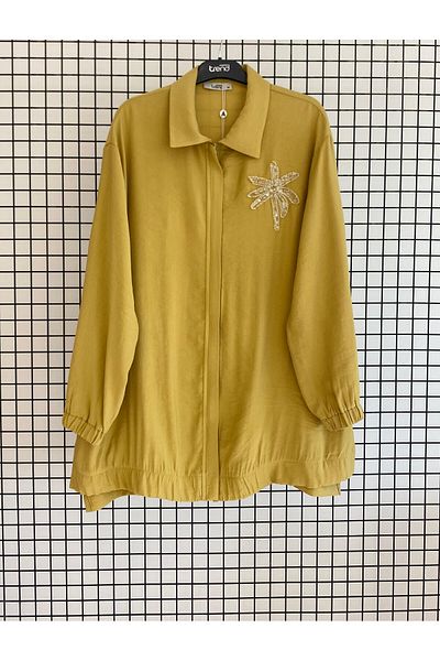 Armine Stone Detailed Shirt Collar Zippered Summer Tunic