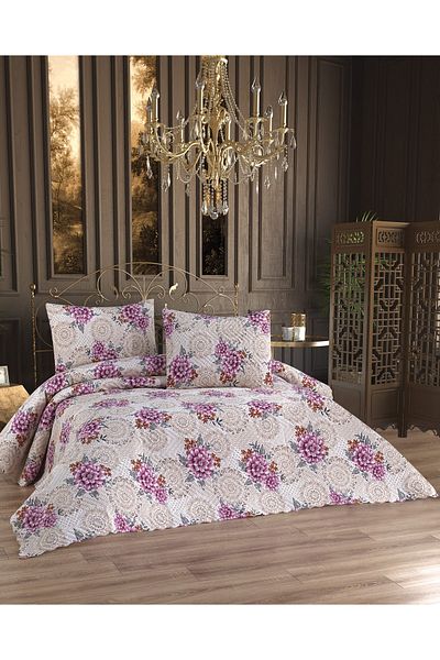 bursa çeyiz Patterned Quilted Ultrasonic Double Bedspread 3 Pieces