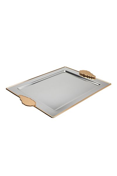 Alsaif Gallery Steel Serving Tray Set, 2 Pieces - Silver and Gold