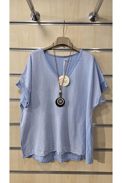 Park Moda Bluză italiană cu pandantiv cu dantelă cu paiete