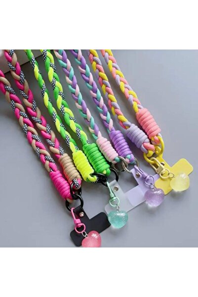 Haziran Aksesuar Kart Tutucu ve Kalp Süsü ile Dokuma Telefon Boyun Askısı