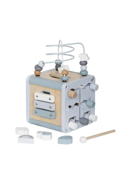 Smart Vibe Jucarie Interactiva si Educativa, Cub din Lemn Montessori 9 in 1 moduri de joaca, Blue