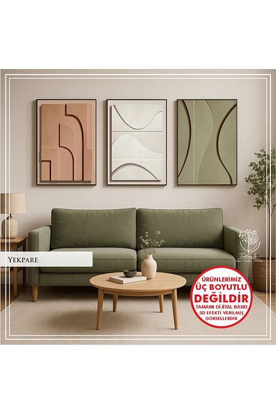 Tablomtr Masa decorativa din 3 piese cu sticla cu cadru metalic imprimat digital - solid