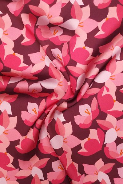 SARDO KUMAŞ Floral Patterned Digital Printed Chiffon Satin Fabric / Width 1.50 cm - Dress, Curtain and Cushion