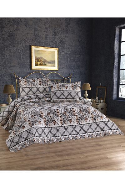 bursa çeyiz Patterned Quilted Ultrasonic Double Bedspread 3 Pieces