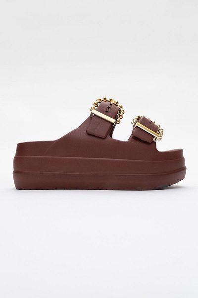 CCWAY AYAKKABI Women's Buckle Slippers Claret Red