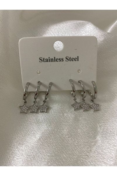 stainless steell Vintage Steel Earrings with Turquoise Stone Detail